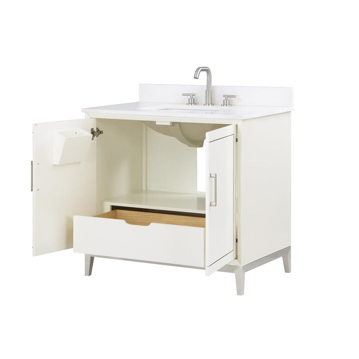 Bemma, Gracie 36" Single Vanity, Satin, White/Brushed Nickel, White Quartz Top#top-options_white-quartz-top