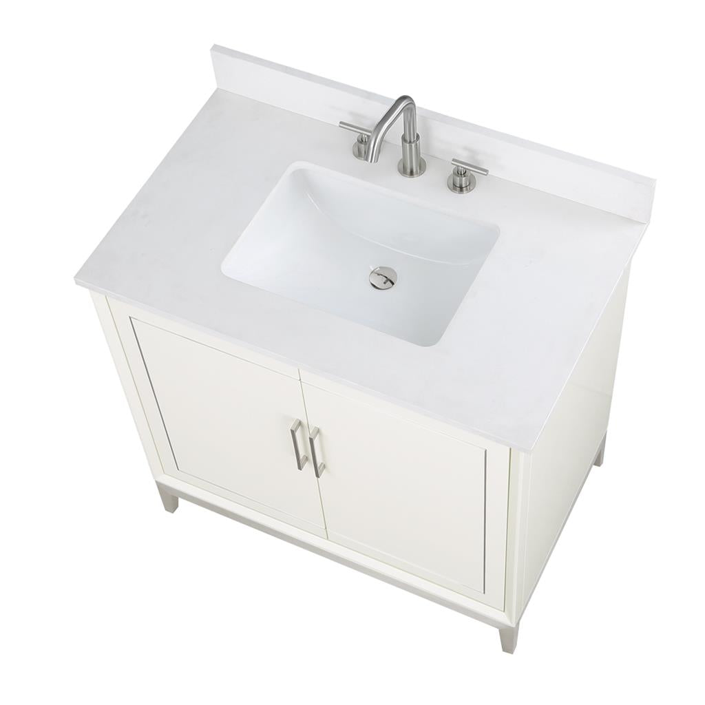 Bemma, Gracie 36" Single Vanity, Satin, White/Brushed Nickel, White Quartz Top#top-options_white-quartz-top