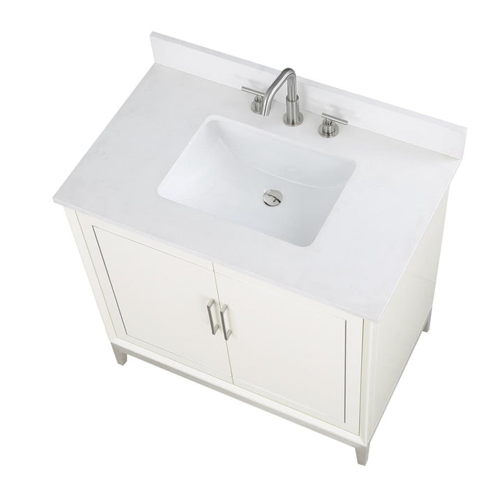 Bemma, Gracie 36" Single Vanity, Satin, White/Brushed Nickel, White Quartz Top#top-options_white-quartz-top
