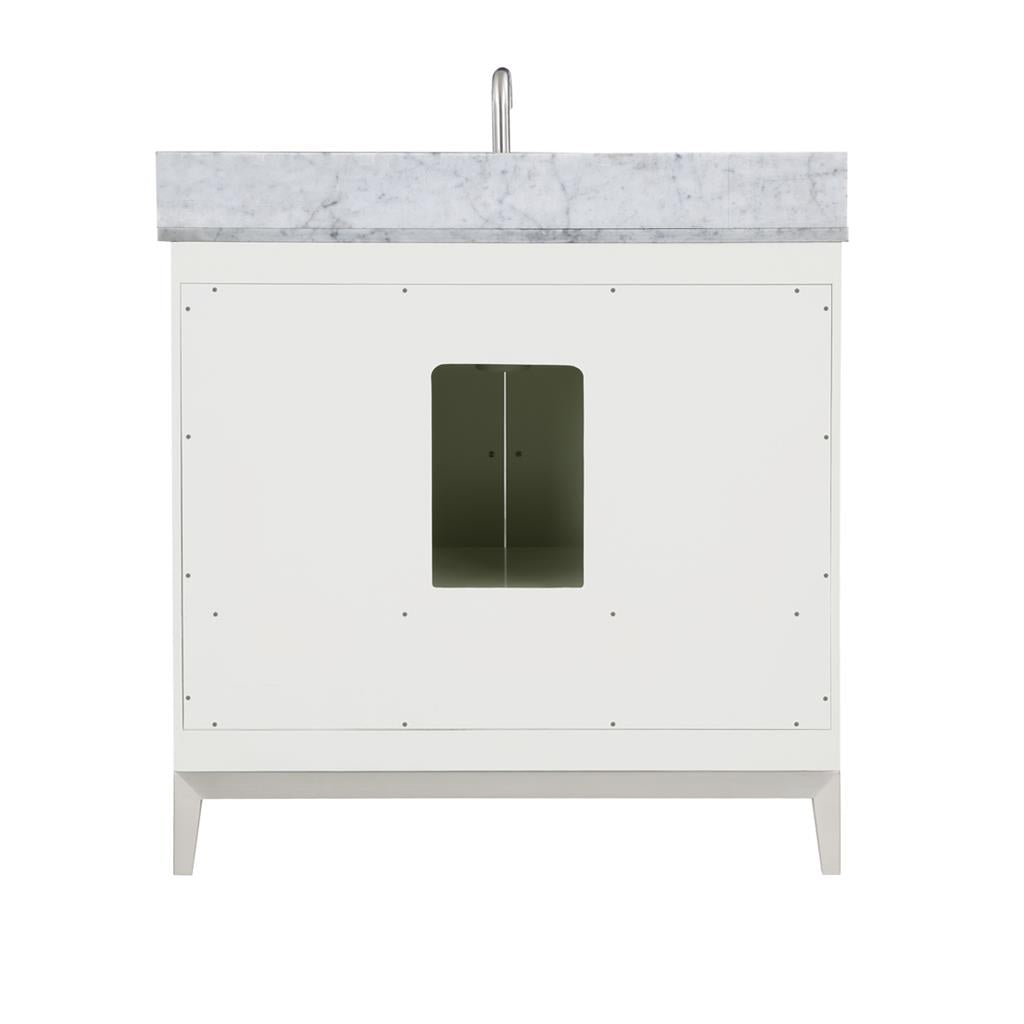 Bemma, Gracie 36" Single Vanity, Satin, White/Brushed Nickel, Carrara Marble Top#top-options_carrara-marble-top