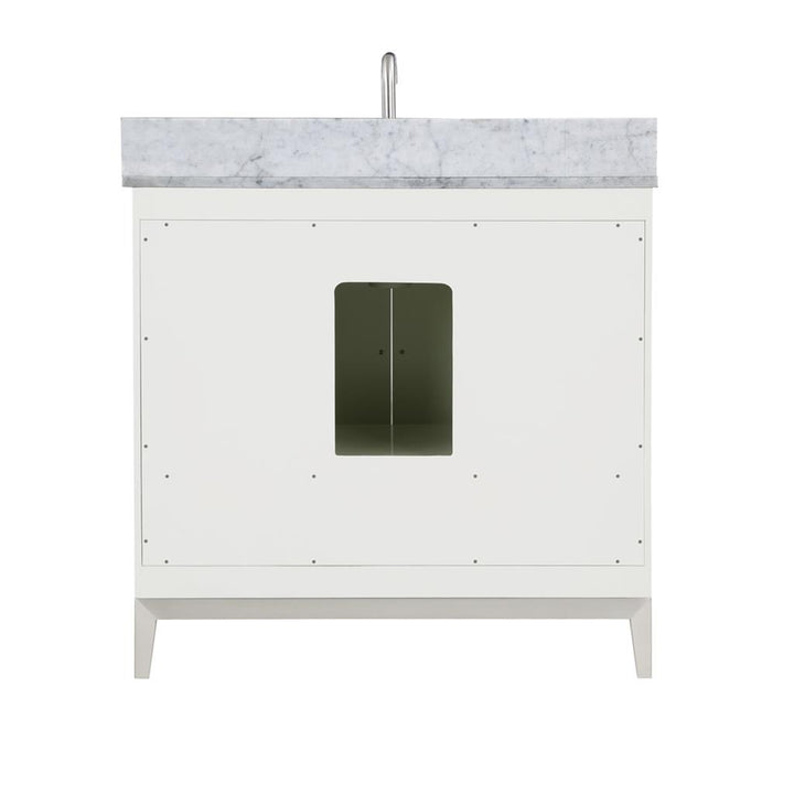 Bemma, Gracie 36" Single Vanity, Satin, White/Brushed Nickel, Carrara Marble Top#top-options_carrara-marble-top