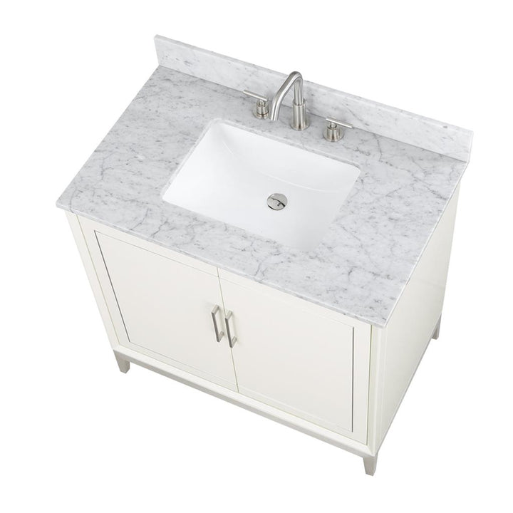 Bemma, Gracie 36" Single Vanity, Satin, White/Brushed Nickel, Carrara Marble Top#top-options_carrara-marble-top