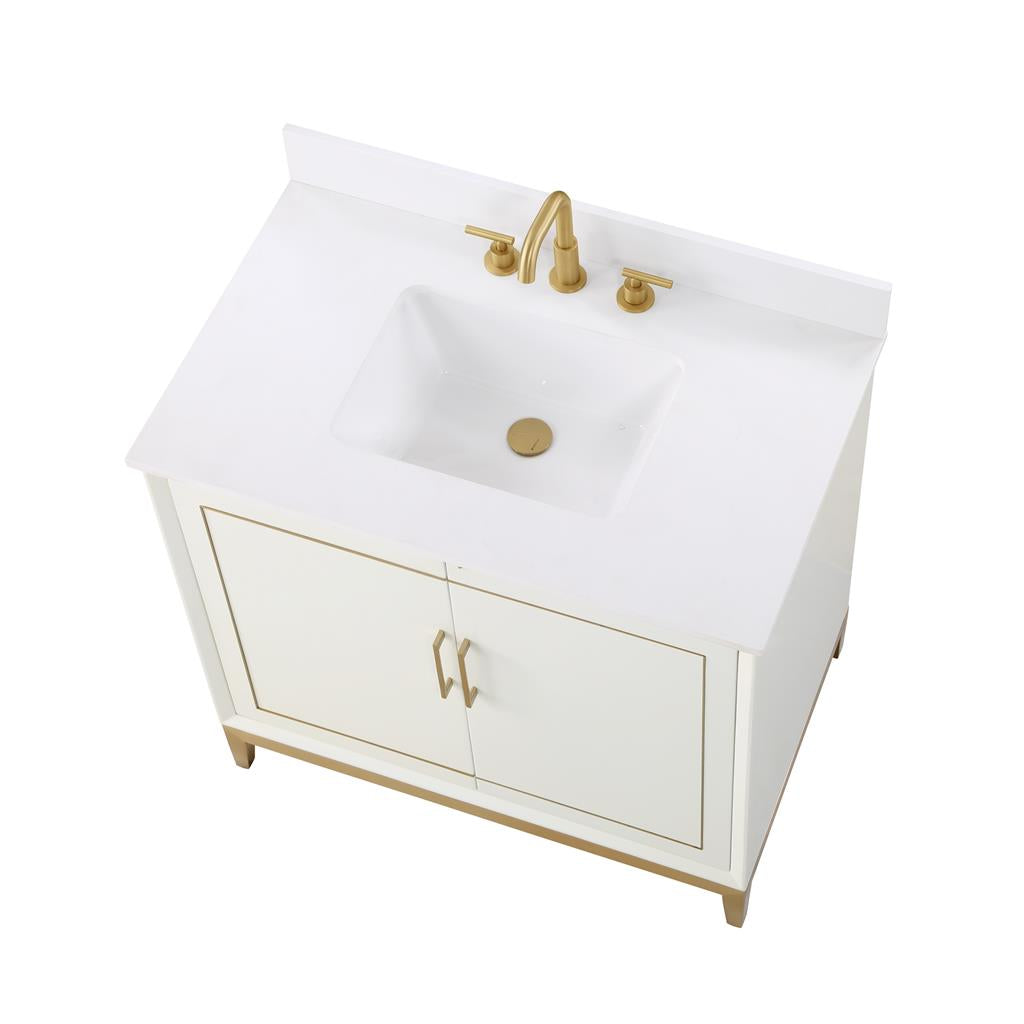 Bemma, Gracie 36" Single Vanity, Satin, White/Satin Brass, White Quartz Top#top-options_white-quartz-top