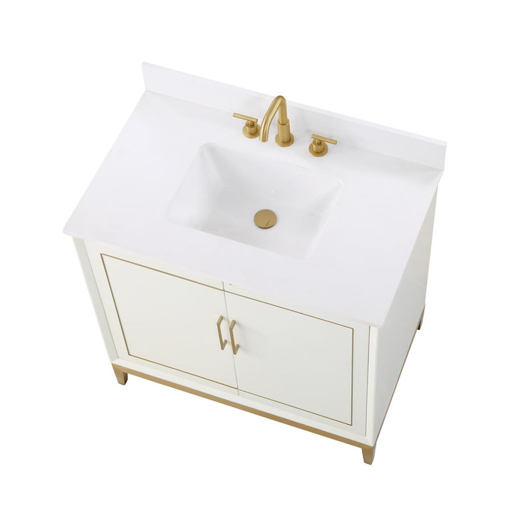 Bemma, Gracie 36" Single Vanity, Satin, White/Satin Brass, White Quartz Top#top-options_white-quartz-top