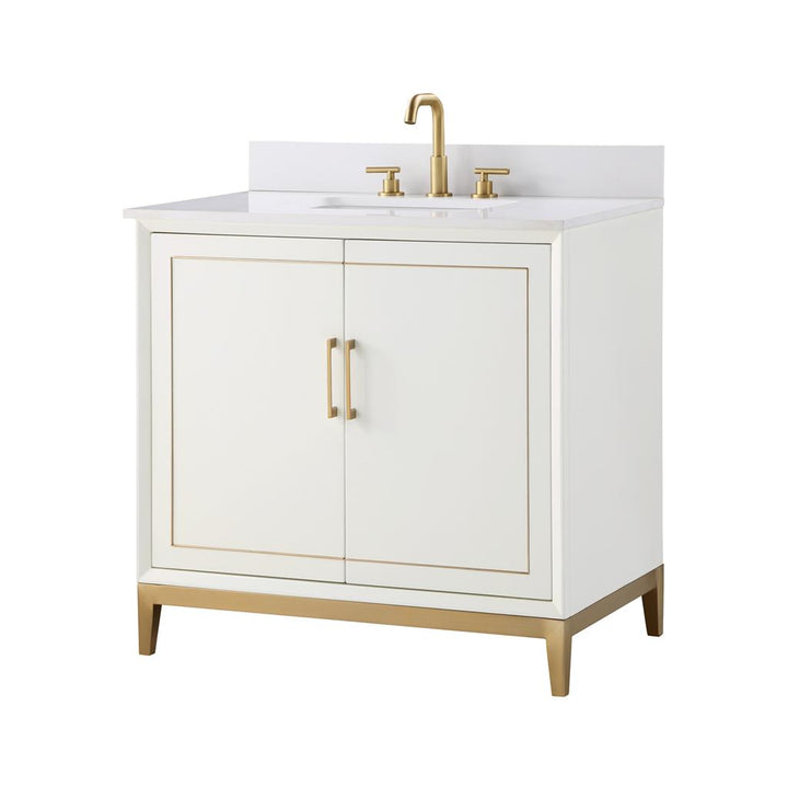 Bemma, Gracie 36" Single Vanity, Satin, White/Satin Brass, White Quartz Top#top-options_white-quartz-top