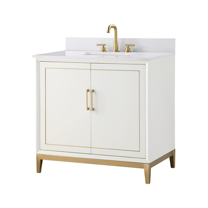 Bemma, Gracie 36" Single Vanity, Satin, White/Satin Brass, White Quartz Top#top-options_white-quartz-top