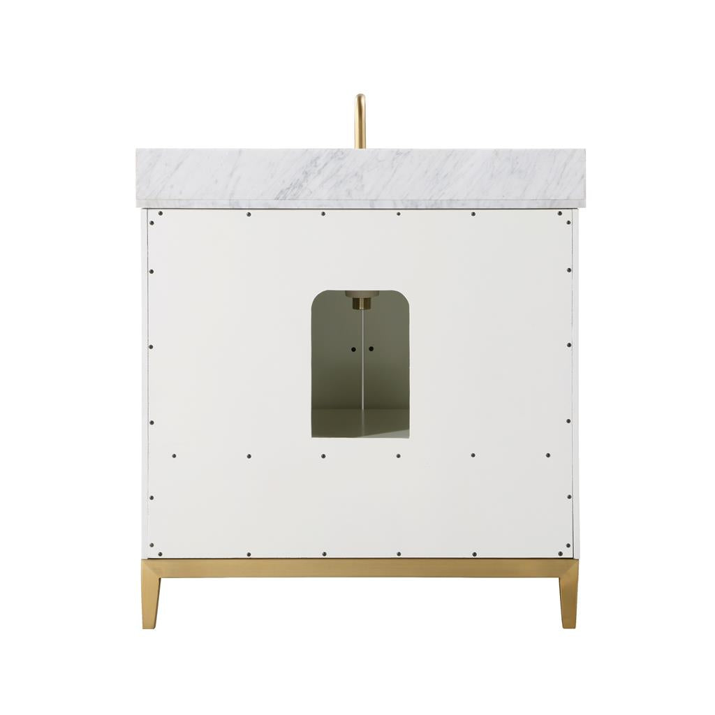 Bemma, Gracie 36" Single Vanity, Satin, White/Satin Brass, Carrara Marble Top#top-options_carrara-marble-top
