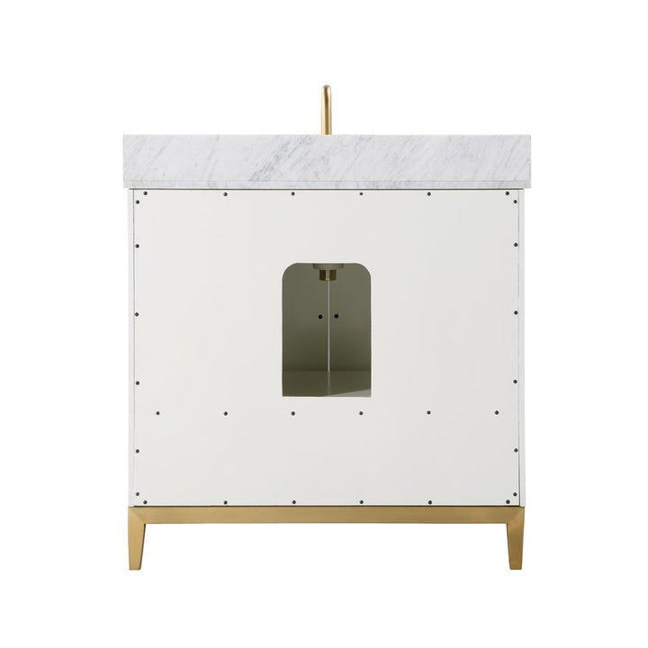 Bemma, Gracie 36" Single Vanity, Satin, White/Satin Brass, Carrara Marble Top#top-options_carrara-marble-top