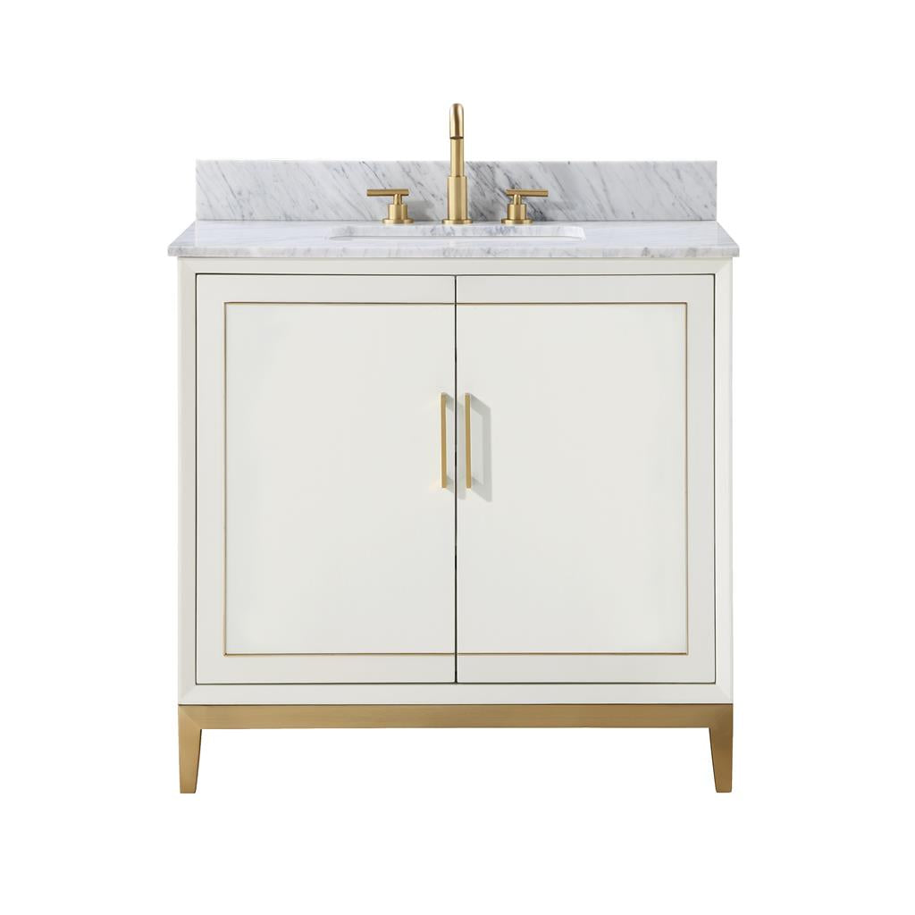 Bemma, Gracie 36" Single Vanity, Satin, White/Satin Brass, Carrara Marble Top#top-options_carrara-marble-top