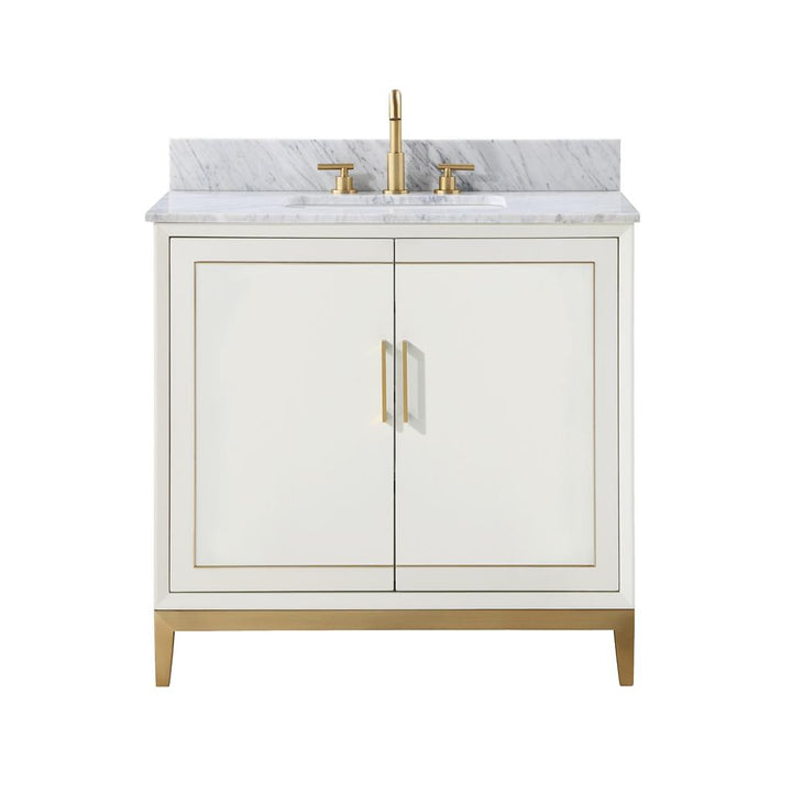 Bemma, Gracie 36" Single Vanity, Satin, White/Satin Brass, Carrara Marble Top#top-options_carrara-marble-top