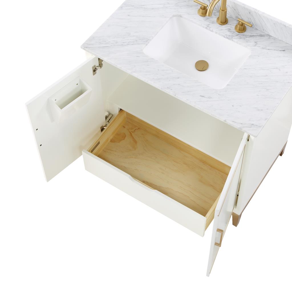 Bemma, Gracie 36" Single Vanity, Satin, White/Satin Brass, Carrara Marble Top#top-options_carrara-marble-top