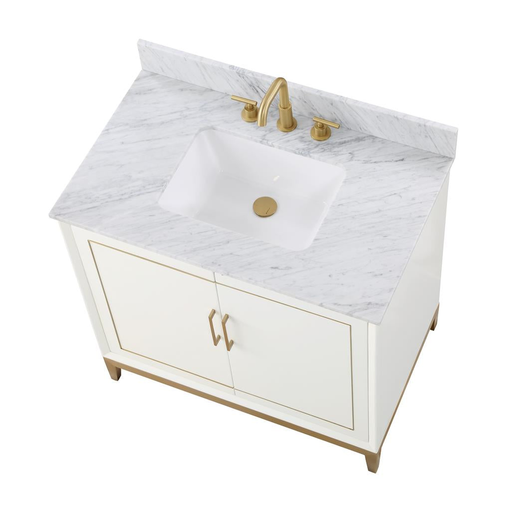 Bemma, Gracie 36" Single Vanity, Satin, White/Satin Brass, Carrara Marble Top#top-options_carrara-marble-top