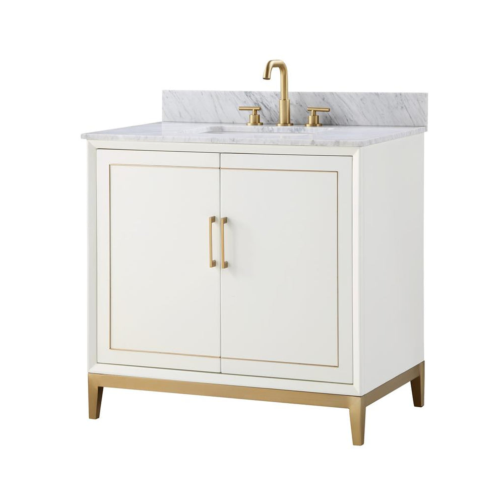 Bemma, Gracie 36" Single Vanity, Satin, White/Satin Brass, Carrara Marble Top#top-options_carrara-marble-top
