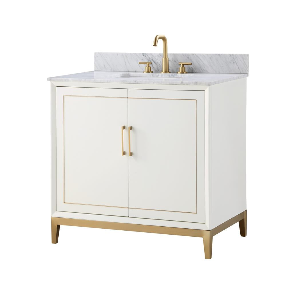 Bemma, Gracie 36" Single Vanity, Satin, White/Satin Brass, Carrara Marble Top#top-options_carrara-marble-top