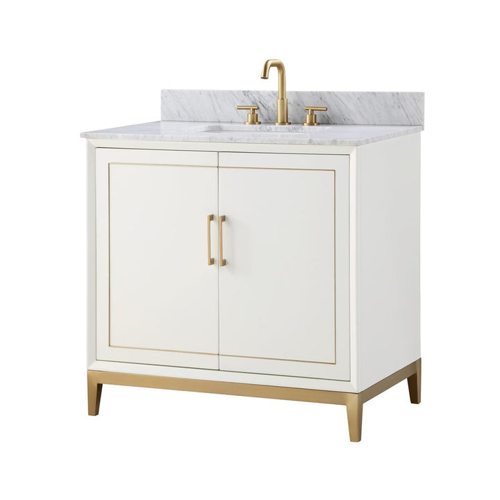 Bemma, Gracie 36" Single Vanity, Satin, White/Satin Brass, Carrara Marble Top#top-options_carrara-marble-top