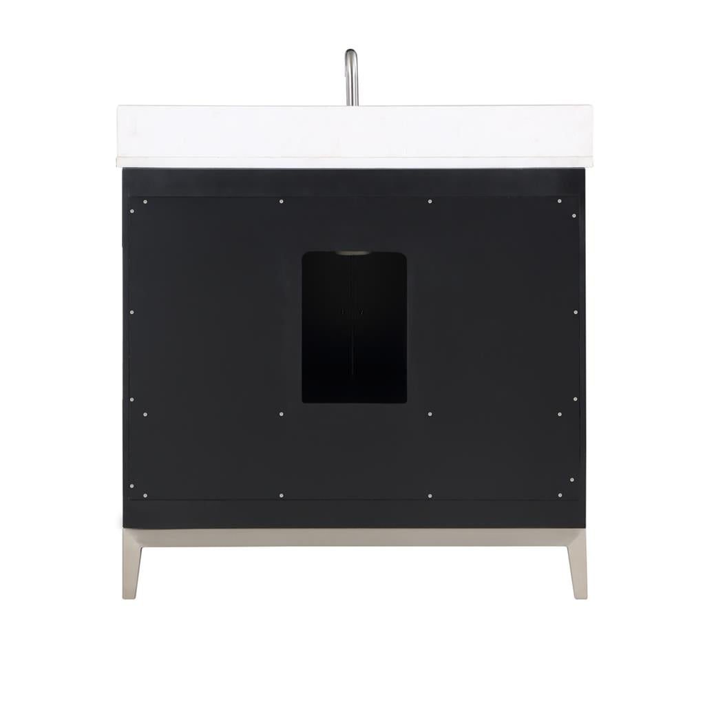 Bemma, Gracie 36" Single Vanity, Midnight Black/Brushed Nickel, White Quartz Top#top-options_white-quartz-top