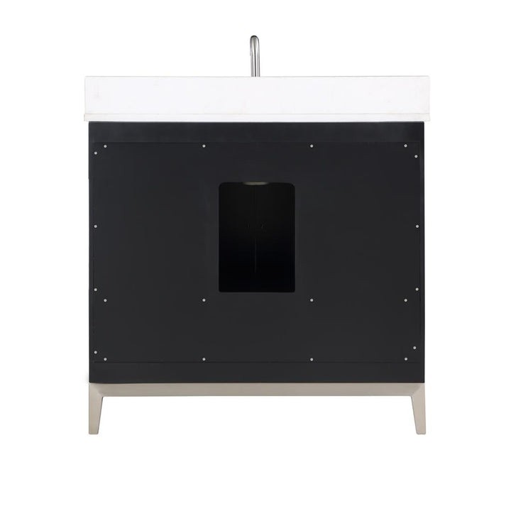 Bemma, Gracie 36" Single Vanity, Midnight Black/Brushed Nickel, White Quartz Top#top-options_white-quartz-top