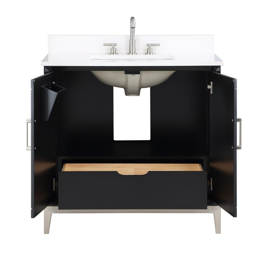 Bemma, Gracie 36" Single Vanity, Midnight Black/Brushed Nickel, White Quartz Top#top-options_white-quartz-top