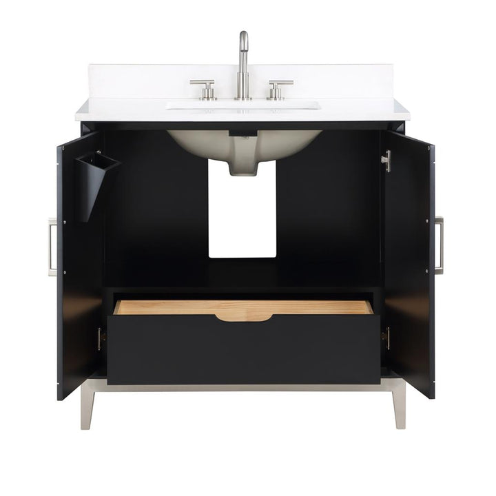 Bemma, Gracie 36" Single Vanity, Midnight Black/Brushed Nickel, White Quartz Top#top-options_white-quartz-top
