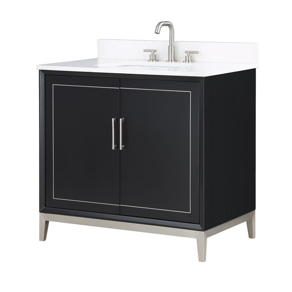 Bemma, Gracie 36" Single Vanity, Midnight Black/Brushed Nickel, White Quartz Top#top-options_white-quartz-top