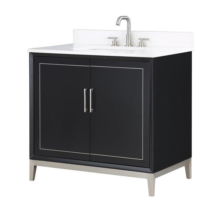 Bemma, Gracie 36" Single Vanity, Midnight Black/Brushed Nickel, White Quartz Top#top-options_white-quartz-top