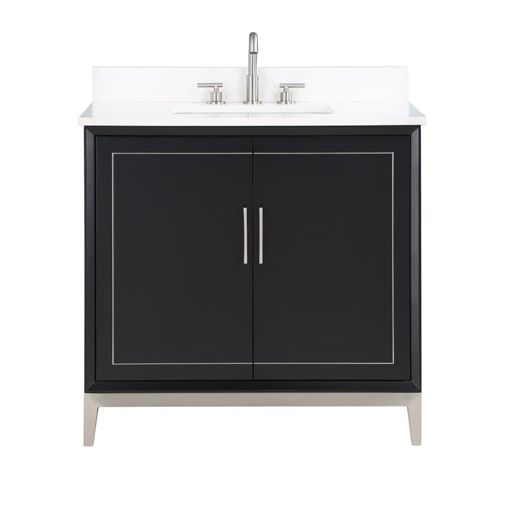 Bemma, Gracie 36" Single Vanity, Midnight Black/Brushed Nickel, White Quartz Top#top-options_white-quartz-top