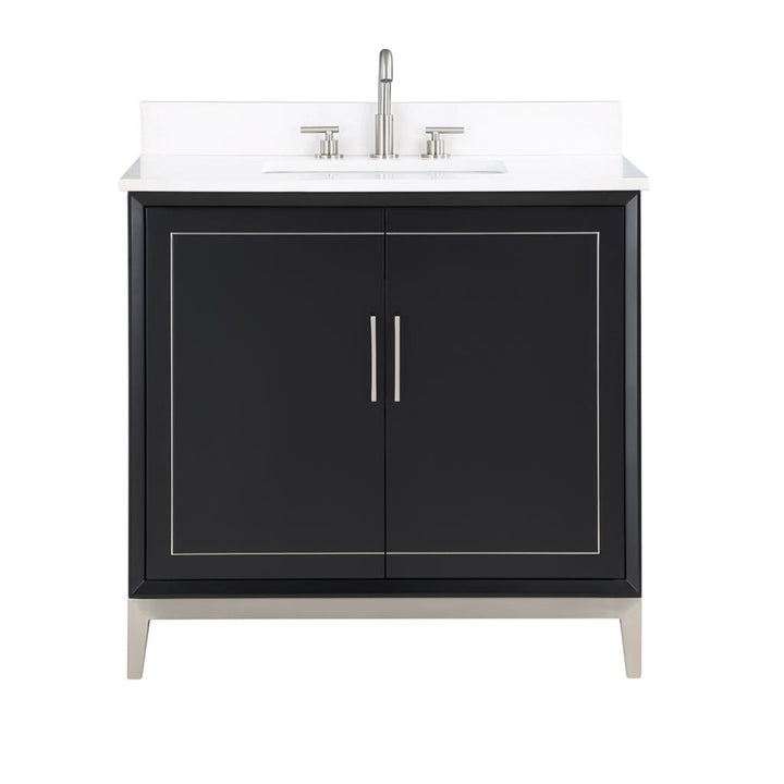 Bemma, Gracie 36" Single Vanity, Midnight Black/Brushed Nickel, White Quartz Top#top-options_white-quartz-top