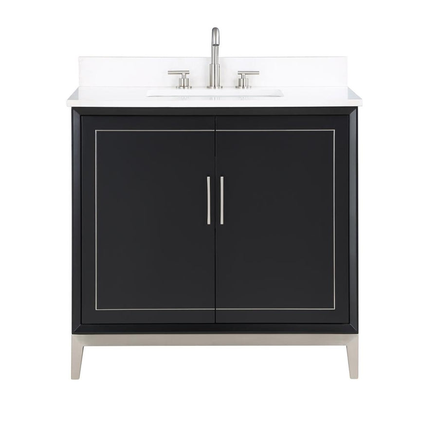 Bemma, Gracie 36" Single Vanity, Midnight Black/Brushed Nickel, White Quartz Top#top-options_white-quartz-top