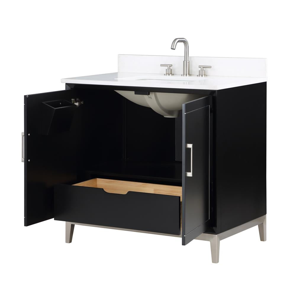 Bemma, Gracie 36" Single Vanity, Midnight Black/Brushed Nickel, White Quartz Top#top-options_white-quartz-top