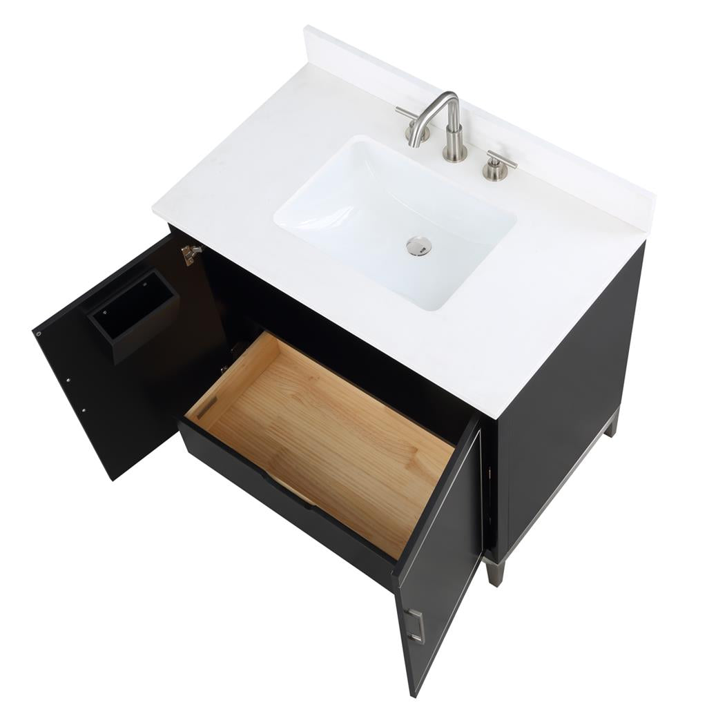 Bemma, Gracie 36" Single Vanity, Midnight Black/Brushed Nickel, White Quartz Top#top-options_white-quartz-top