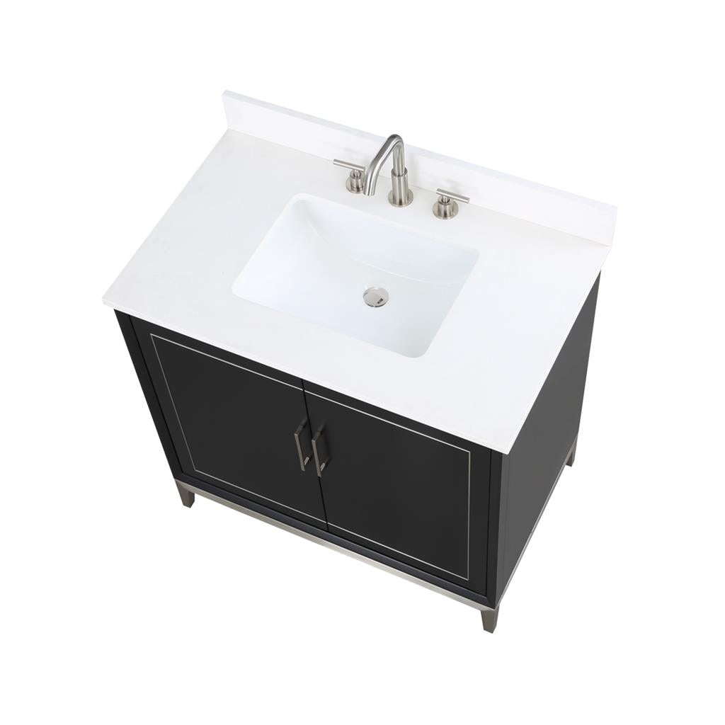 Bemma, Gracie 36" Single Vanity, Midnight Black/Brushed Nickel, White Quartz Top#top-options_white-quartz-top
