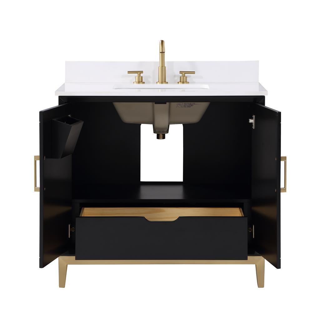Bemma, Gracie 36" Single Vanity, Midnight Black/Satin Brass, White Quartz Top#top-options_white-quartz-top
