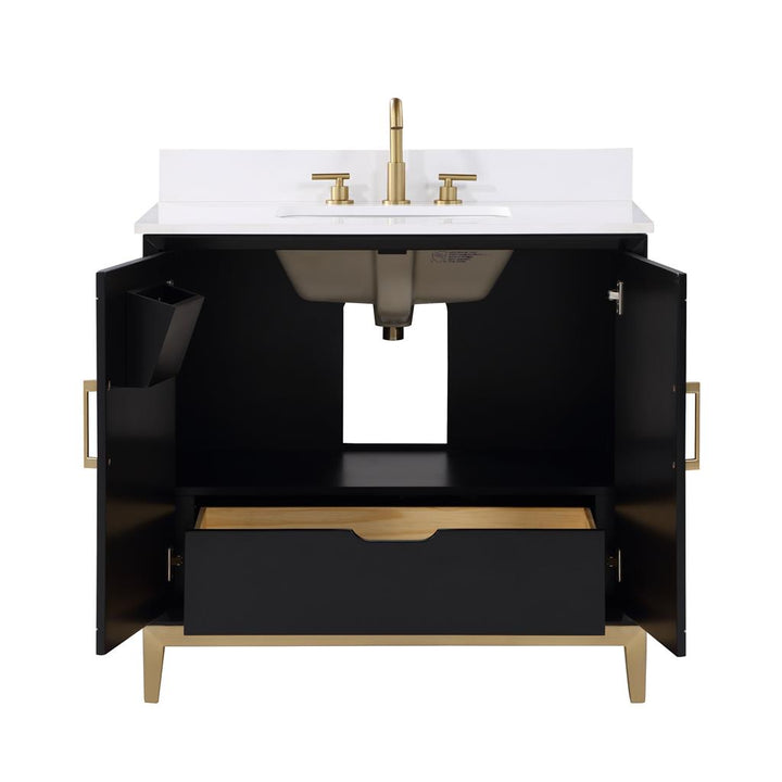 Bemma, Gracie 36" Single Vanity, Midnight Black/Satin Brass, White Quartz Top#top-options_white-quartz-top