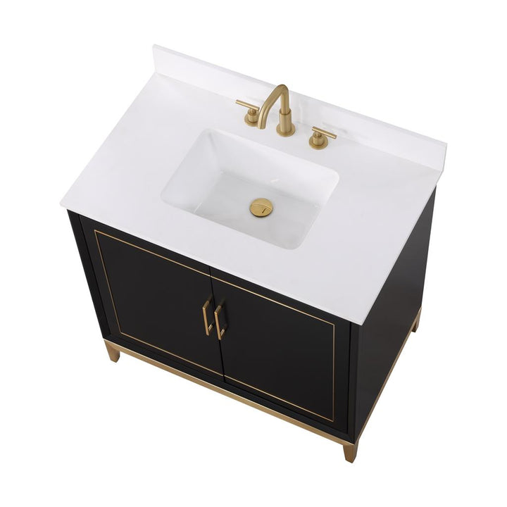 Bemma, Gracie 36" Single Vanity, Midnight Black/Satin Brass, White Quartz Top#top-options_white-quartz-top