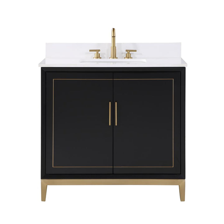Bemma, Gracie 36" Single Vanity, Midnight Black/Satin Brass, White Quartz Top#top-options_white-quartz-top