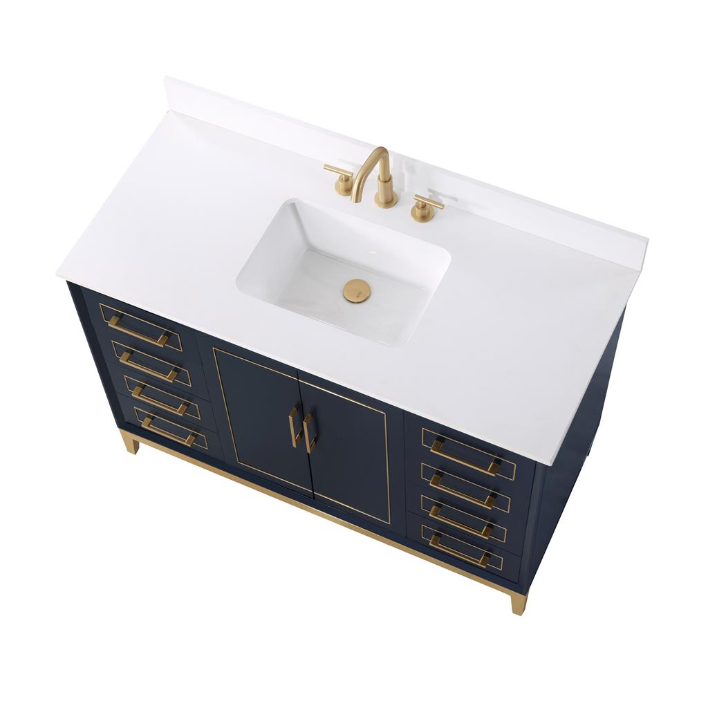 Bemma, Gracie 48" Single Vanity, Pacific Blue/Satin Brass, White Quartz Top#top-options_white-quartz-top