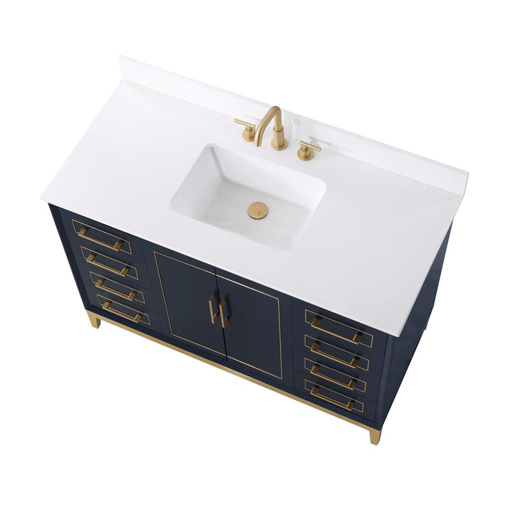 Bemma, Gracie 48" Single Vanity, Pacific Blue/Satin Brass, White Quartz Top#top-options_white-quartz-top