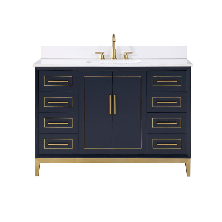 Bemma, Gracie 48" Single Vanity, Pacific Blue/Satin Brass, White Quartz Top#top-options_white-quartz-top