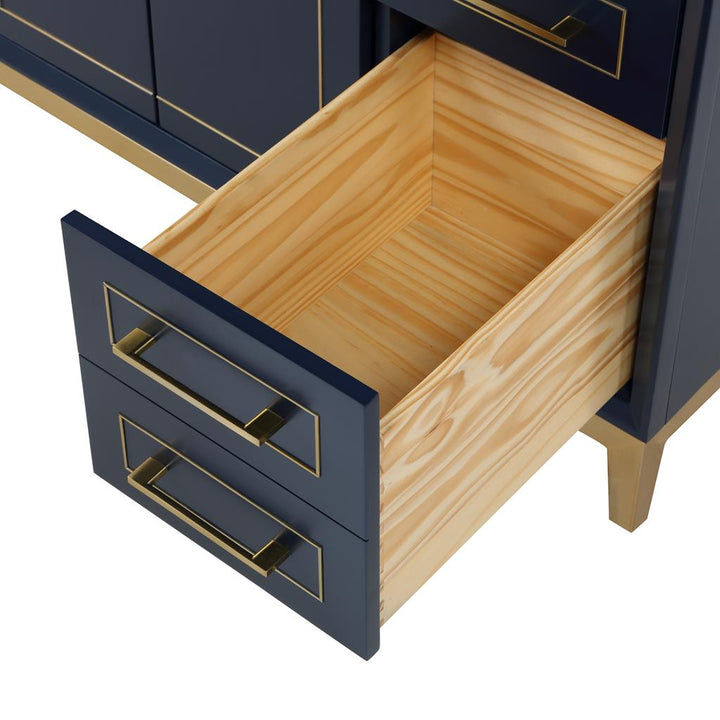 Bemma, Gracie 48" Single Vanity, Pacific Blue/Satin Brass, White Quartz Top#top-options_white-quartz-top