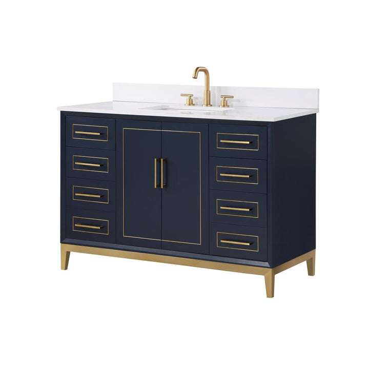 Bemma, Gracie 48" Single Vanity, Pacific Blue/Satin Brass, White Quartz Top#top-options_white-quartz-top