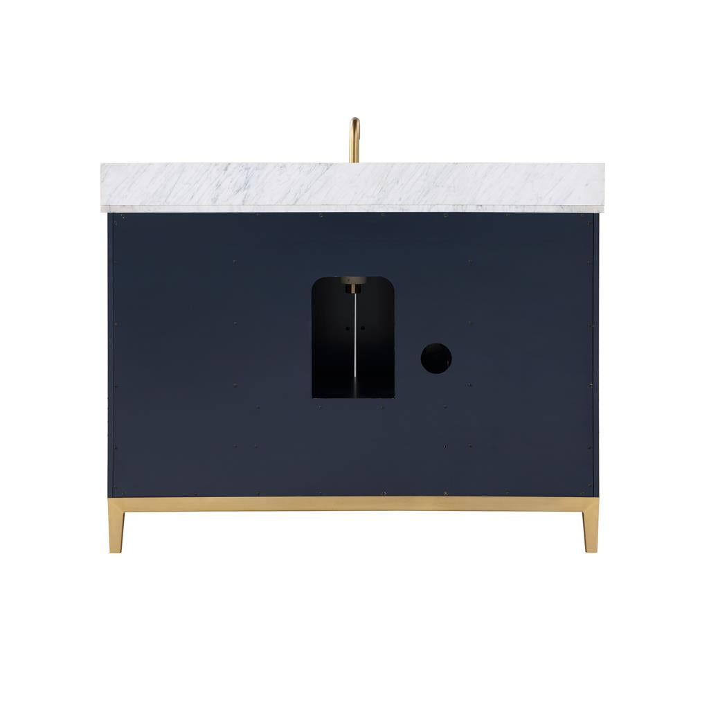 Bemma, Gracie 48" Single Vanity, Pacific Blue/Satin Brass, Carrara Marble Top#top-options_carrara-marble-top