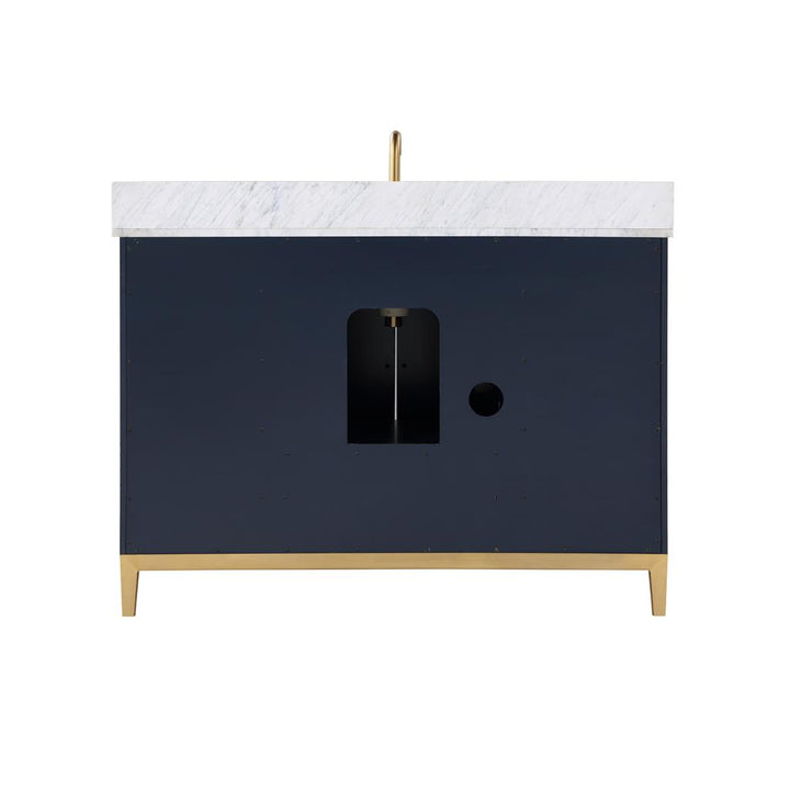 Bemma, Gracie 48" Single Vanity, Pacific Blue/Satin Brass, Carrara Marble Top#top-options_carrara-marble-top