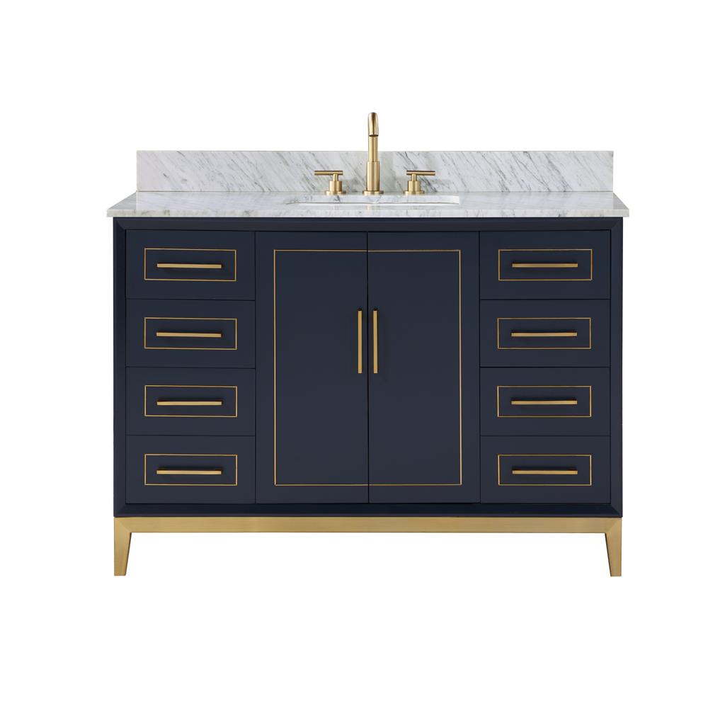 Bemma, Gracie 48" Single Vanity, Pacific Blue/Satin Brass, Carrara Marble Top#top-options_carrara-marble-top