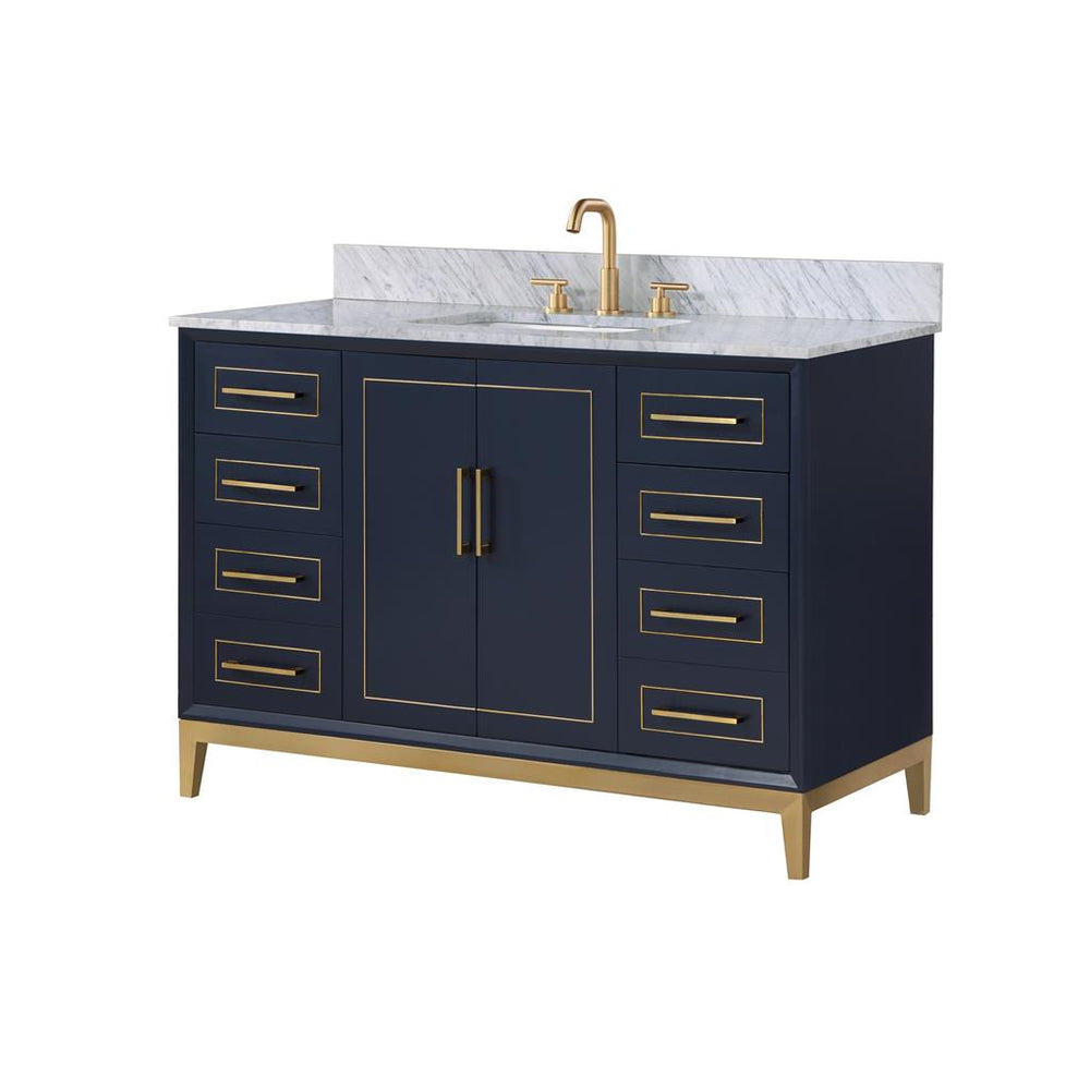Bemma, Gracie 48" Single Vanity, Pacific Blue/Satin Brass, Carrara Marble Top#top-options_carrara-marble-top