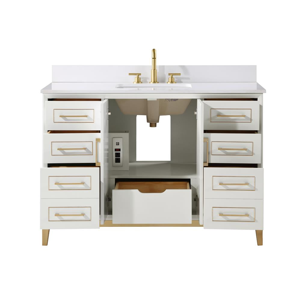 Bemma, Gracie 48" Single Vanity, Satin, White/Satin Brass, White Quartz Top#top-options_white-quartz-top