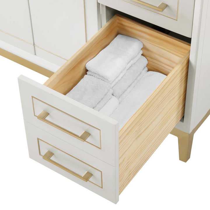 Bemma, Gracie 48" Single Vanity, Satin, White/Satin Brass, White Quartz Top#top-options_white-quartz-top