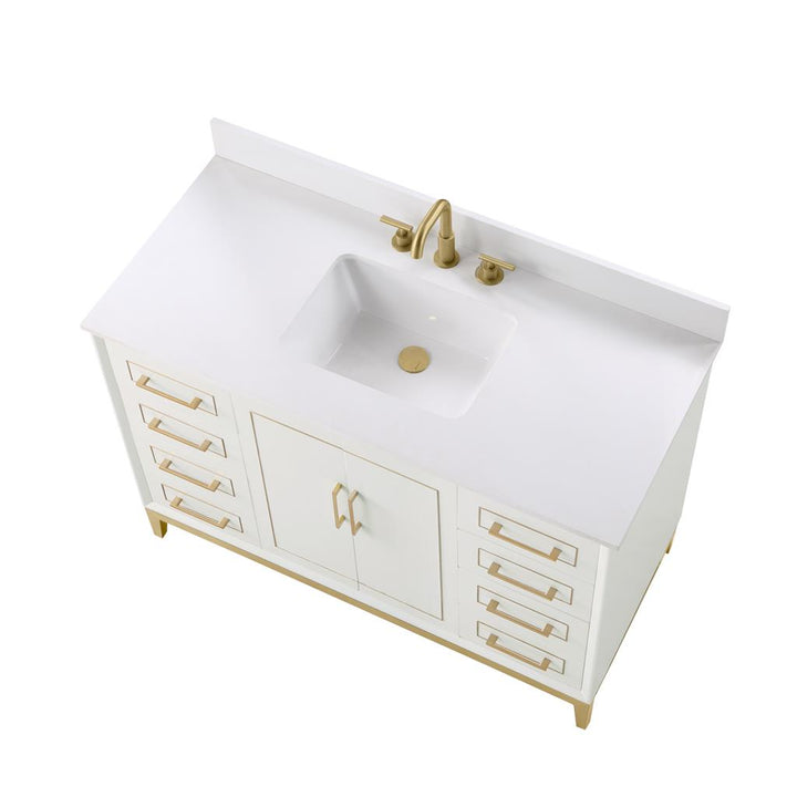 Bemma, Gracie 48" Single Vanity, Satin, White/Satin Brass, White Quartz Top#top-options_white-quartz-top