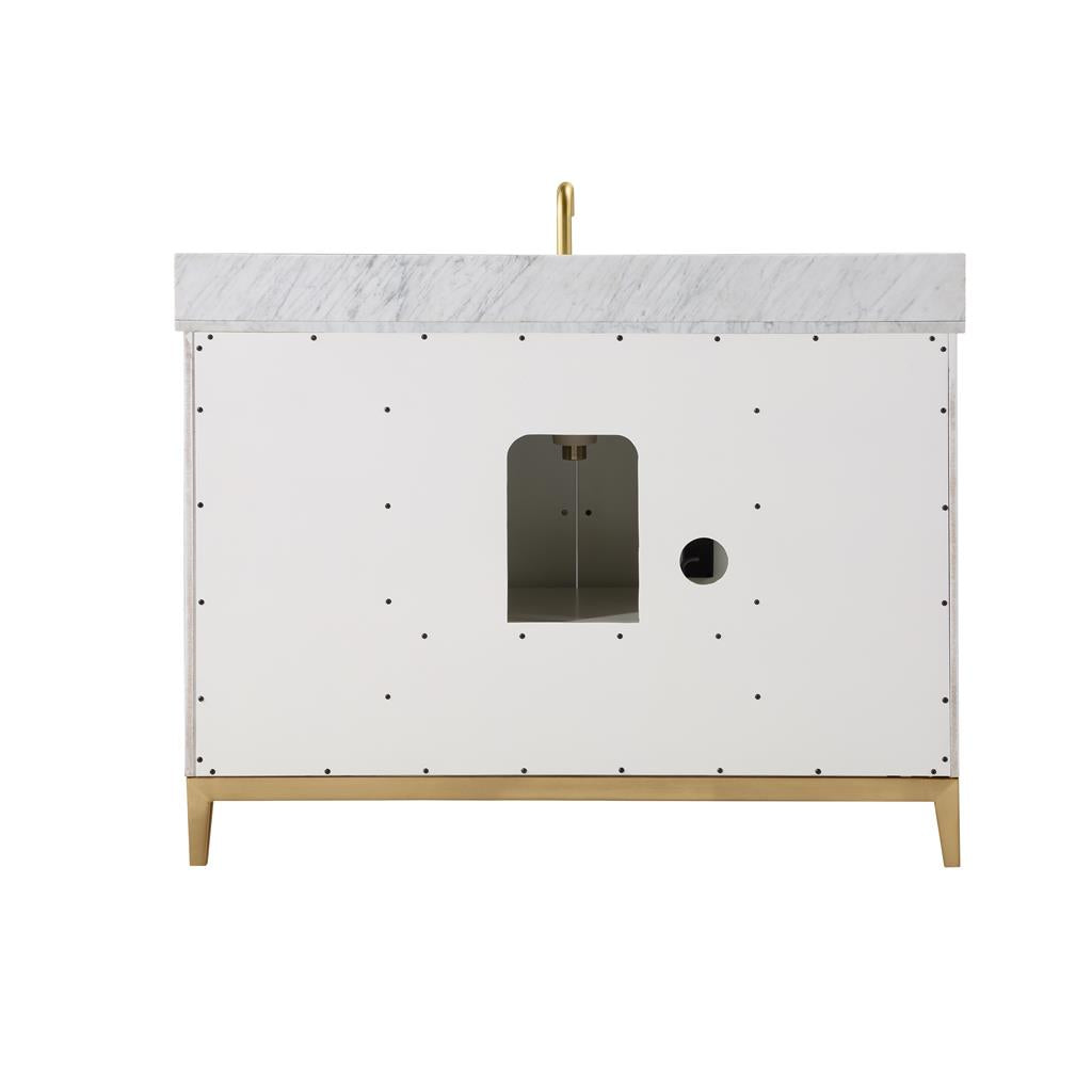 Bemma, Gracie 48" Single Vanity, Satin, White/Satin Brass, Carrara Marble Top#top-options_carrara-marble-top