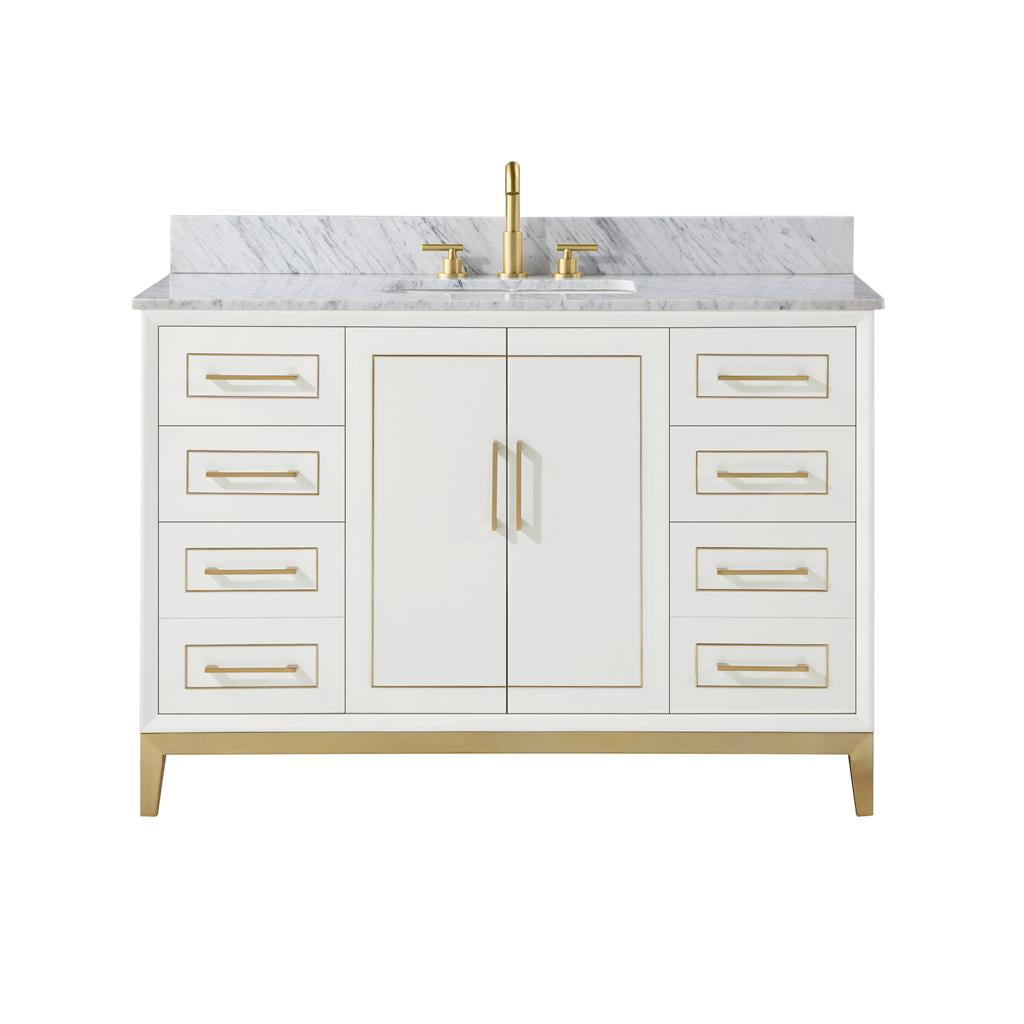 Bemma, Gracie 48" Single Vanity, Satin, White/Satin Brass, Carrara Marble Top#top-options_carrara-marble-top