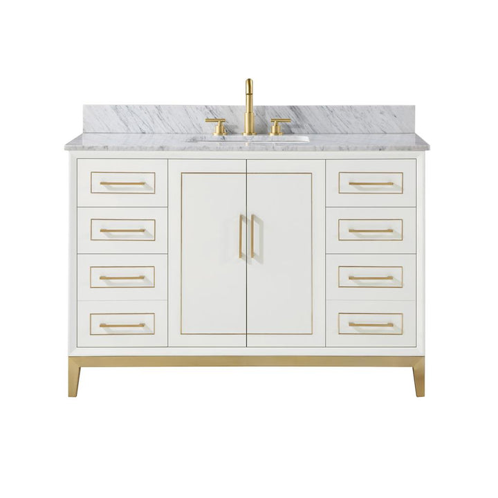Bemma, Gracie 48" Single Vanity, Satin, White/Satin Brass, Carrara Marble Top#top-options_carrara-marble-top